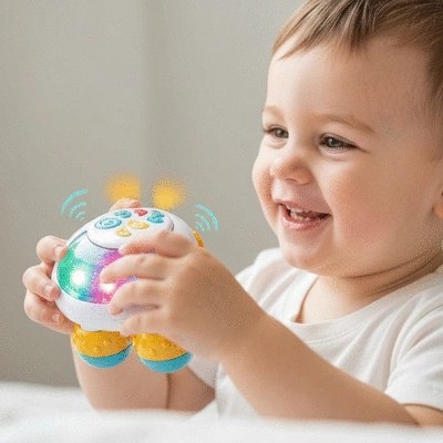 Child playing with colorful interactive toy