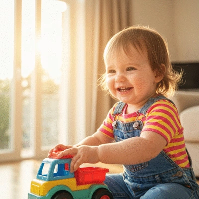 Happy baby wearing a diaper, playing on a clean background, no text, no words, no typography